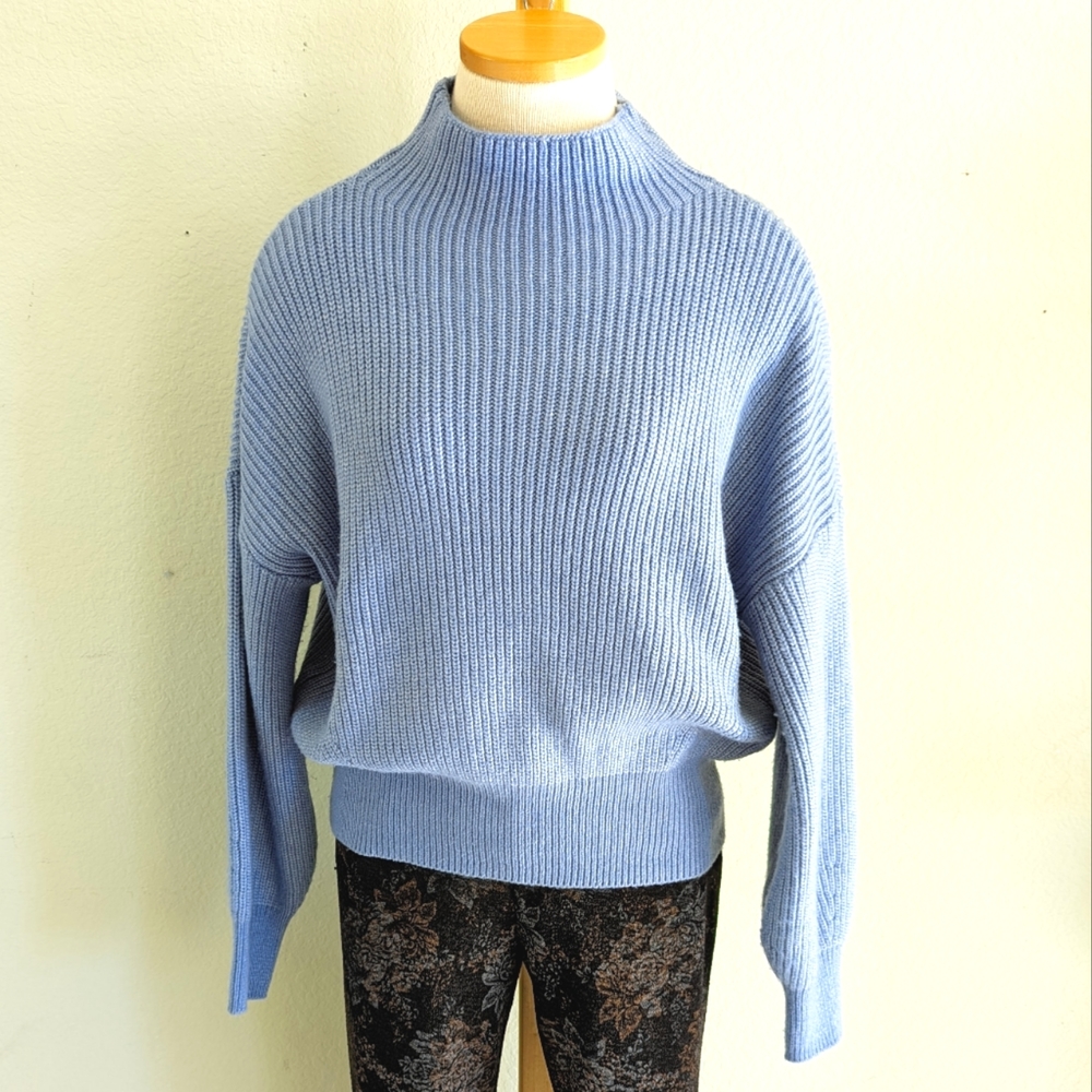 Rachel Zoe Mock Neck Knit Oversized Sweater in Blue Size M